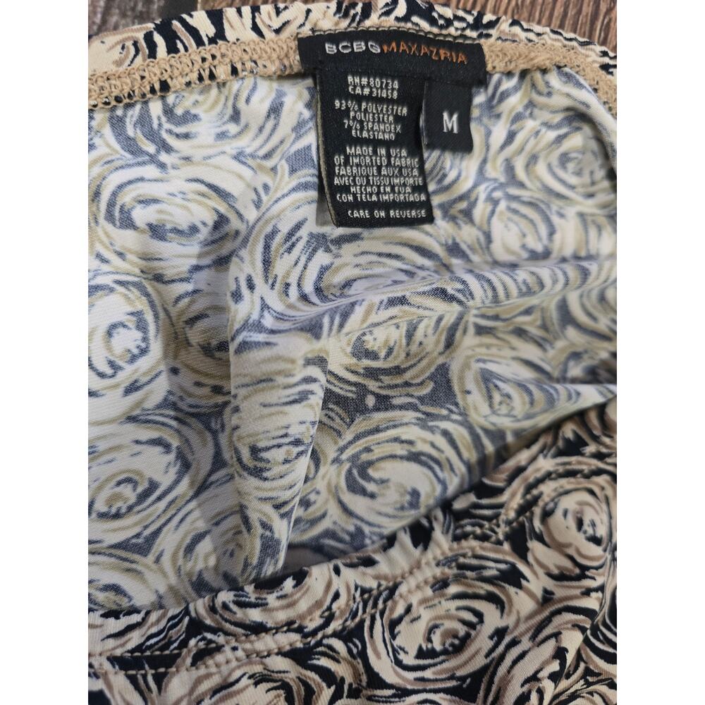 BCBGMaxAzria women's Black Beige Abstract Rose Print A-Line Skirt Medium - Picture 6 of 8